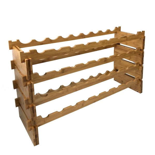 Serenelife 36 Bottle Wine Rack Stackable Bamboo Freestanding, 4-Tier Modular Shelf, Sturdy Wobble Free SLWMDSF200 - main